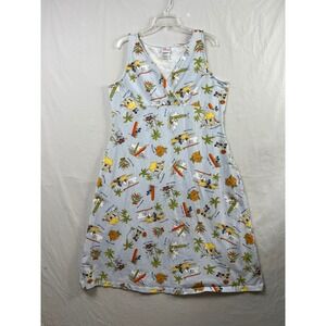Disney Tank Dress Womens XXL Blue Mickey Minnie Mouse Tropical Surfing A-Line